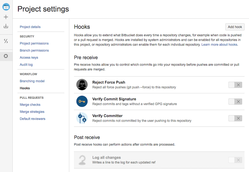 Repository &gt; Settings &gt; Hooks