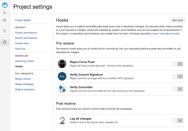 Repository &gt; Settings &gt; Hooks